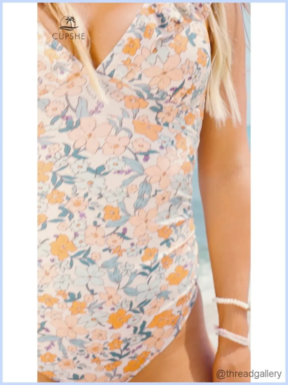 One Piece Swimsuit V Neck Ruched Tummy Control Floral Print